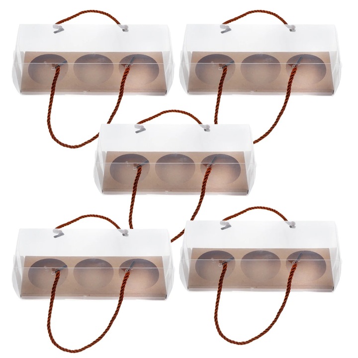 Set 10 cutii ambalare prajituri YANYXR, hartie plastic nylon, 22.5x8x8cm, cu maner