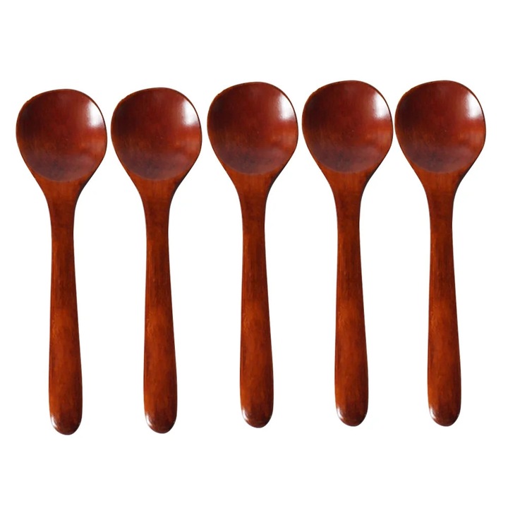 Lingurite din lemn ZYBLSSBB, set 5 buc., pentru cafea/ceai/miere, maro, 14.5 x 3.5 x 1 cm