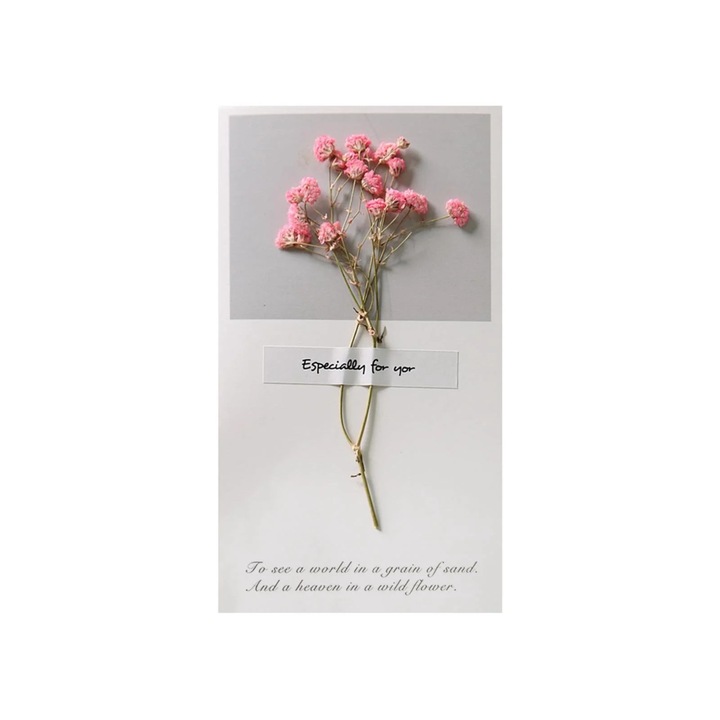 Felicitare cu flori uscate YANYXR roz 9x16cm pentru diverse ocazii