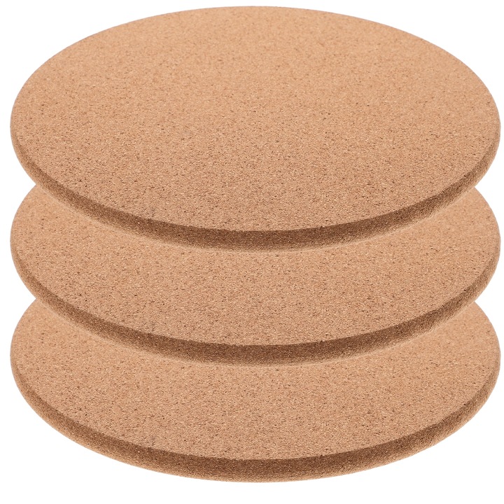 Set 3 suporturi rotunde din pluta YANYXR, rezistente la caldura, 19x19x1cm, maro