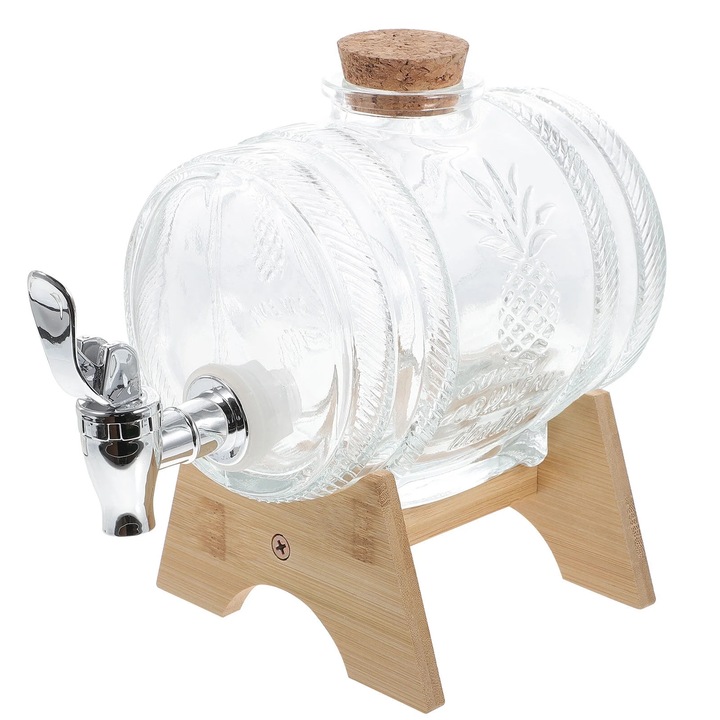 Dispenser bauturi YANYXR butoi vintage sticla bambus inox 20.5x19x14cm