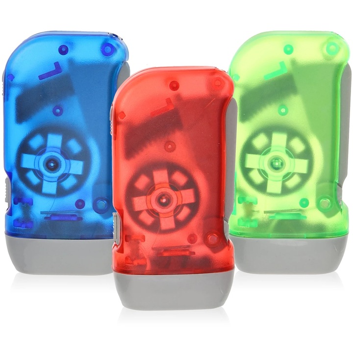 Lanterna manuala ZYBLSSBB LSM2xh1422-BCS0104475, cu manivela, 3 LED, carcasa din plastic, 10 x 5 x 2.5 cm, multicolor, set 3 buc