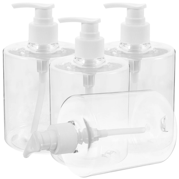 Set 4 recipiente cu pompa, YANYXR, transparent, 500ml, 14.6x8.4x8.4cm
