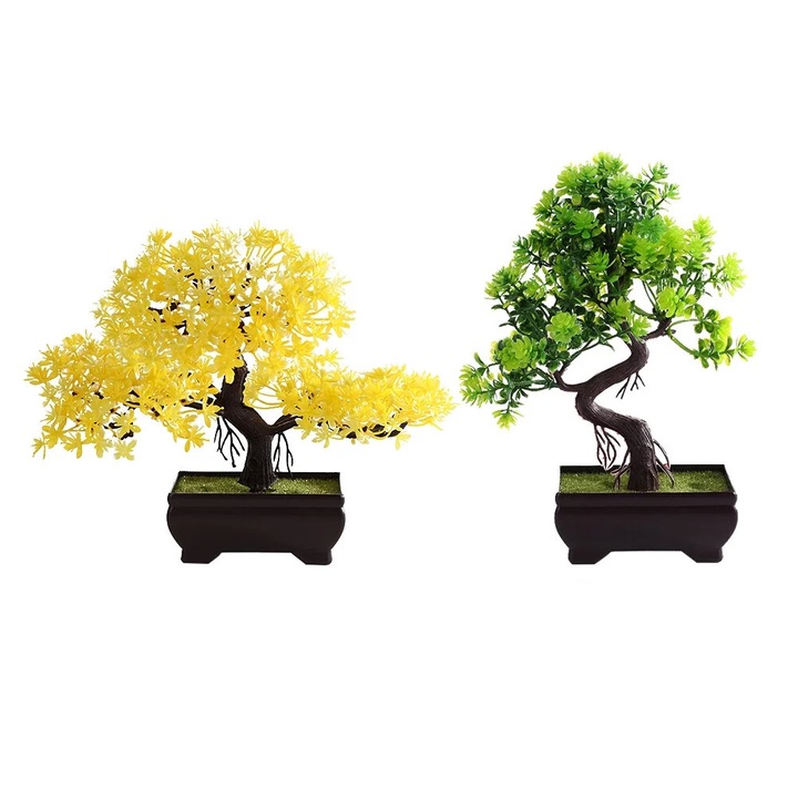 Set 2 plante artificiale YANYXR, decor bonsai, multicolor, 22x12x12cm