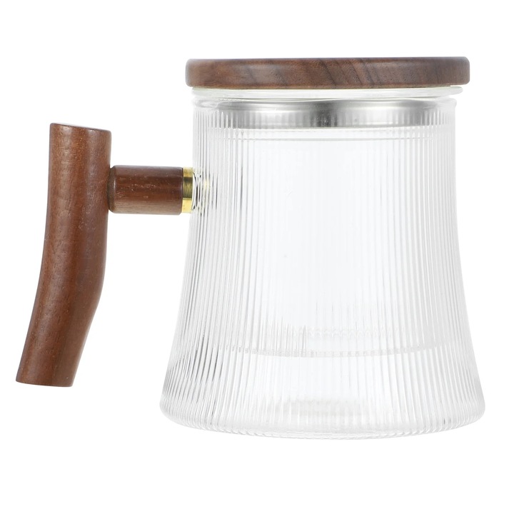Ceasca ceai YANYXR cu infuzor sticla si maner lemn 500ml 13.5x12x8cm