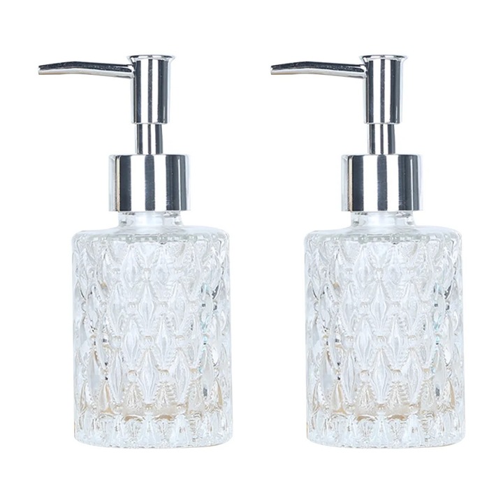 Set 2 dozatoare sapun sticla YANYXR, 160ml, transparent, 6.2x6.2x10.3cm