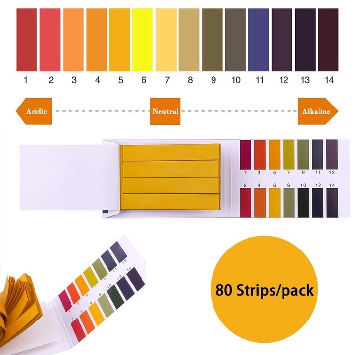 Teste pH hartie indicator 1-14 80 buc multicolor