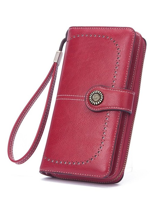 Portofel dama lung, piele PU, rosu vin, 19.5x10.5x3.5cm