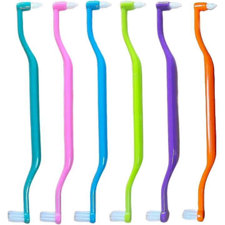 Set 6 periute de dinti 2 in 1, periute interdentare si pentru masele, peri moi, multicolor