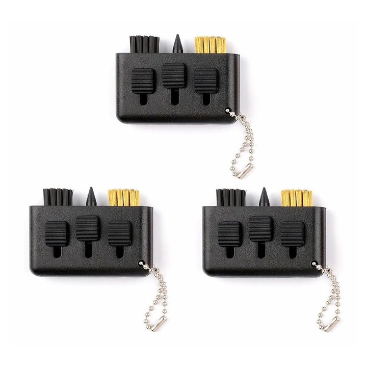 Set 3 accesorii curatare golf, perie alama si nylon, ascutitor, multicolor, portabil