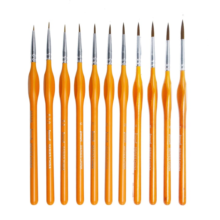 Set 11 pensule detaliu YANYXR, fine, portocaliu, 17.8cm