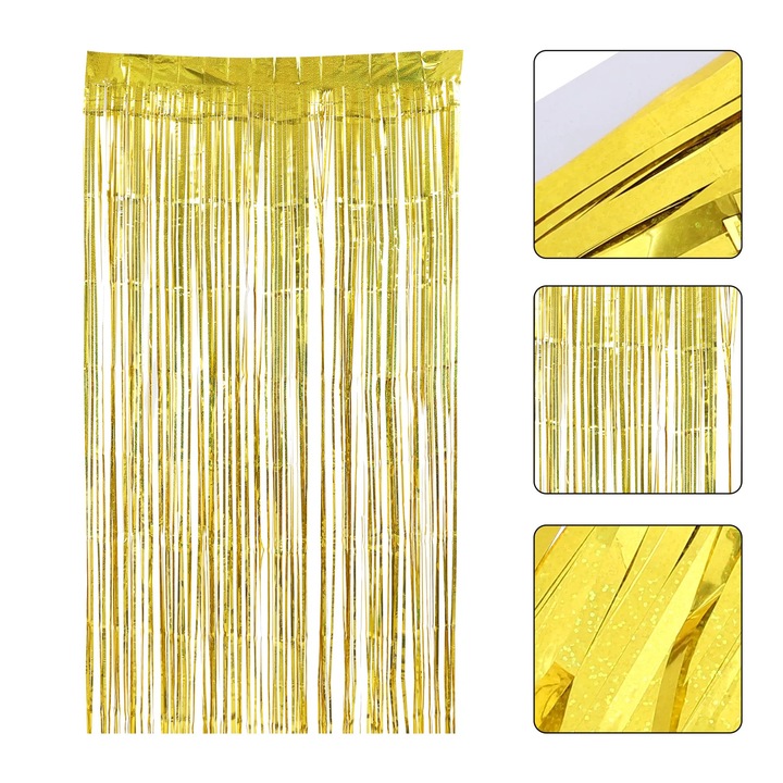 Perdea cu franjuri YANYXR, auriu, 245x100cm, plastic