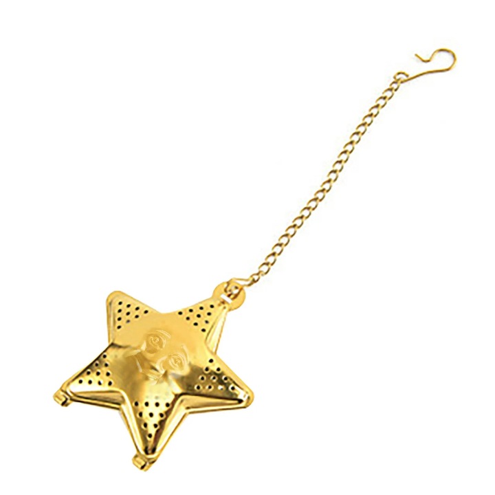 YANYXR BCS3150292 teafőző, rozsdamentes acél szűrő csillag alakban lánccal és csipesszel, arany, 5.5 cm