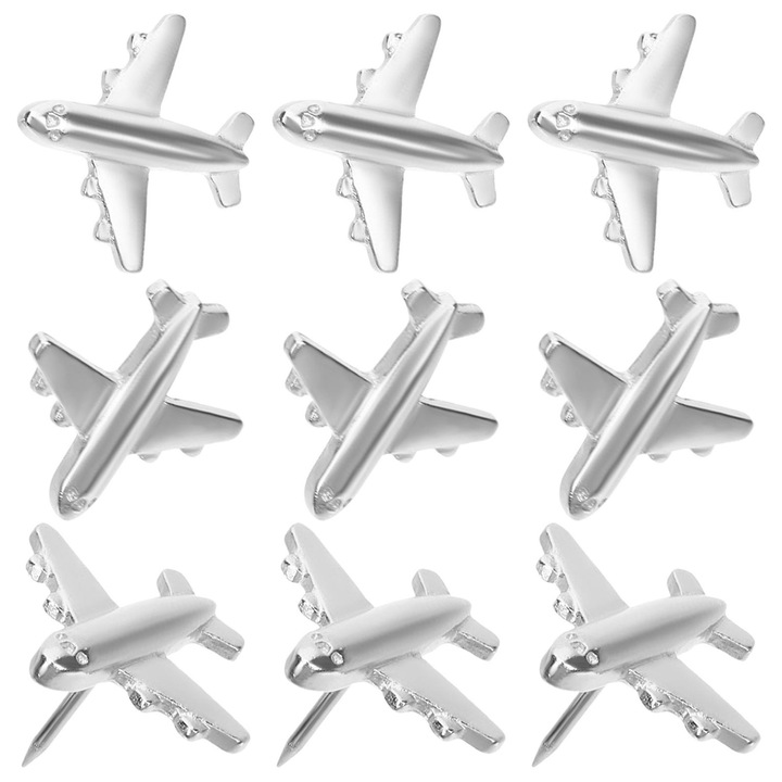 Комплект метални кабърчета самолет, 30 бр., сребрист, 2x2x1см