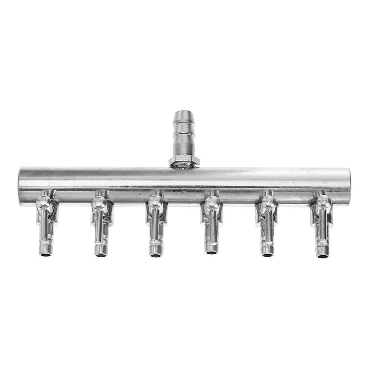 Robinet splitter inox 6 cai 11.5x5.6x5.6cm argintiu pentru acvariu