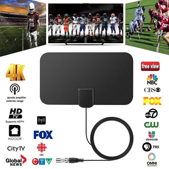 Antena TV digitala 4K HD 200 mile negru 174x240x862MHz