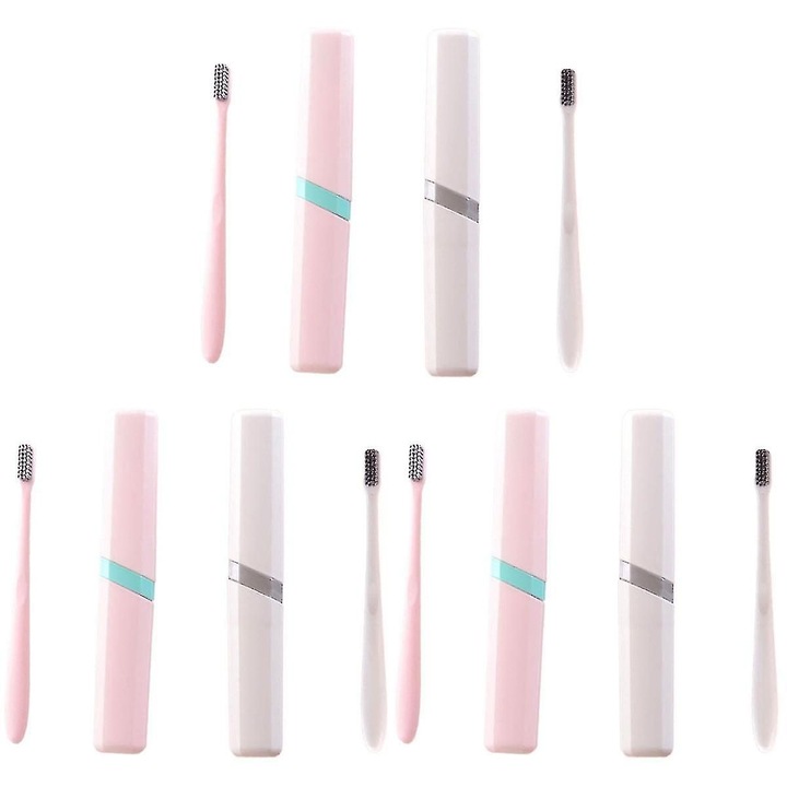 Set 6 periute de dinti cu suport, roz alb, 20.6x3.2x2.1cm