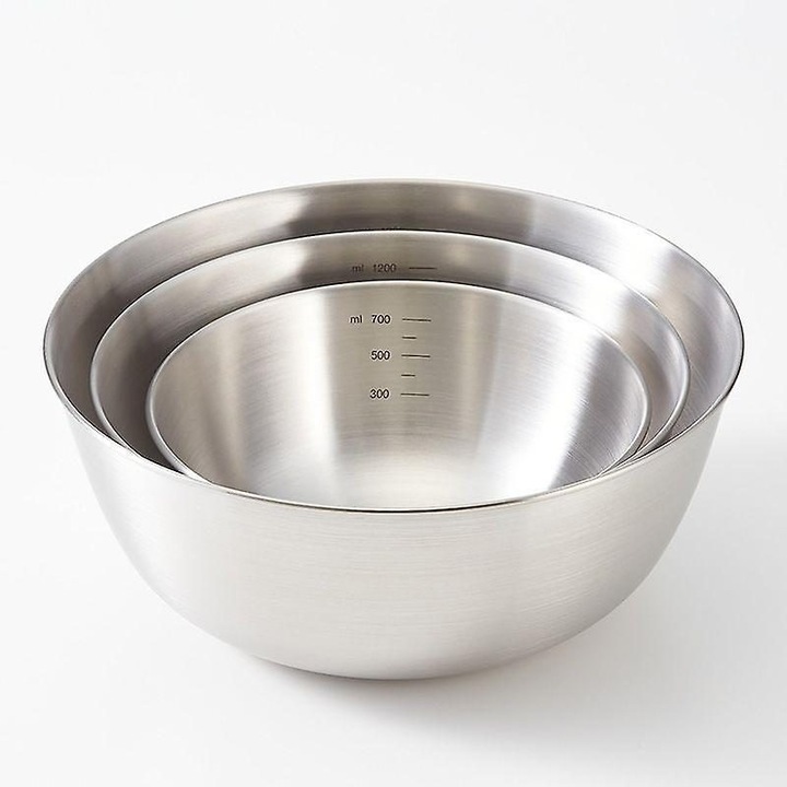Set 3 boluri inox, 24.5x24.5x10.5cm, 19.5x19.5x7.5cm, 17x17x7cm, argintiu