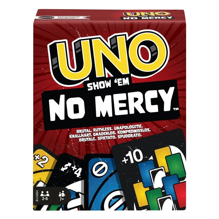 Настолна игра Uno No Mercy - Mattel, Картон, 9x4x12 см, Многоцветен