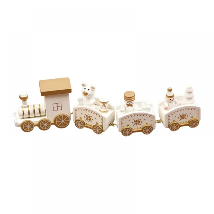 Set trenulet de Craciun YANYXR lemn alb 20x4.5x4cm 4 piese
