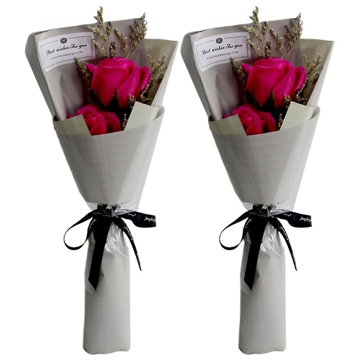 Set 2 buchete flori sapun trandafir roz 34x12x6cm