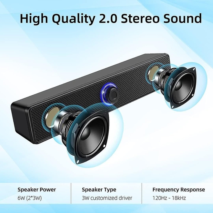 Boxe PC 2.0 stereo, USB, negru, 3W, 3.5mm, 12x8x10cm