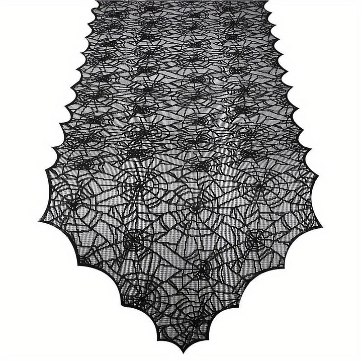 Halloween asztalterítő pókhálós csipkével 46x183cm fekete