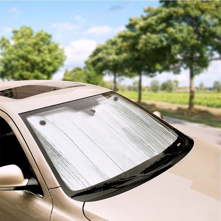 Parasolar parbriz auto, argintiu, 135x53cm, izolatie 5 straturi, reflectorizant UV