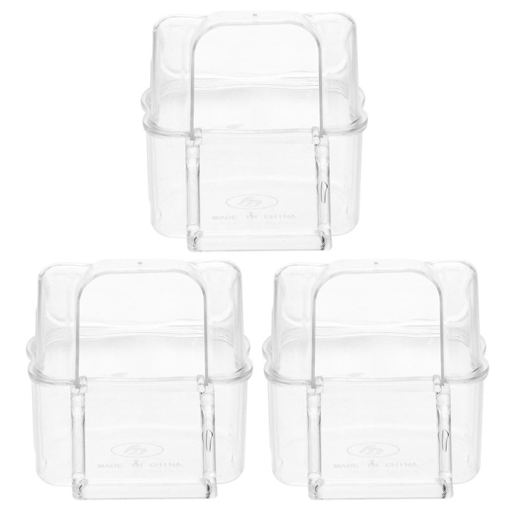 Set 3 boluri hranire papagali acrilice transparente 8x4.5x6cm