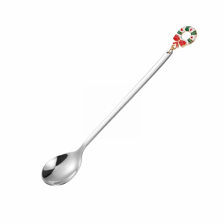 Lingurita lunga ZYBLSSBB LSM2xh1303-BCS0246551-6, inox, cu pandantiv decorativ de Craciun, multicolor, 15 cm