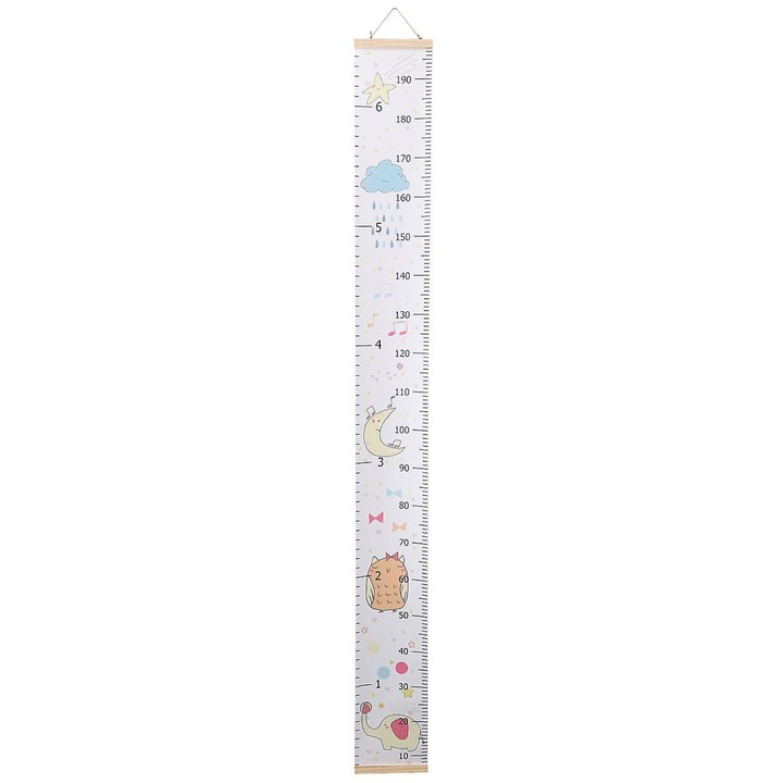 Metru de crestere copii, lemn si panza, multicolor, 195x20x2 cm