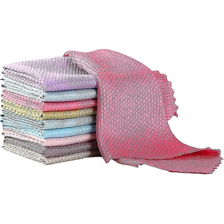 Set 10 lavete microfibra multicolor 30x40cm pentru curatare multifunctionala