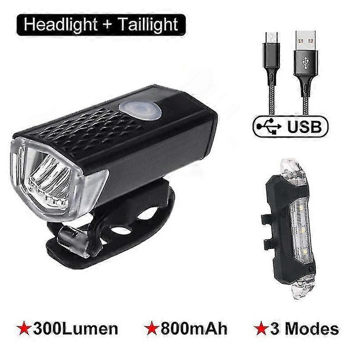 Kerékpár lámpa szett első-hátsó, 1000 lumen, USB, fekete, kompakt