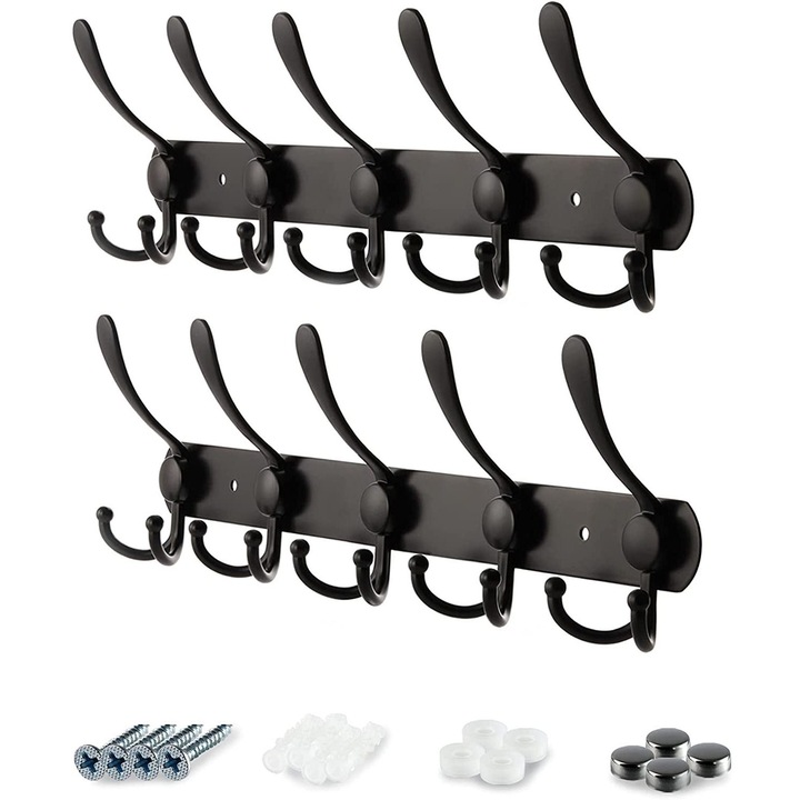 Set 2 cuiere perete, otel inoxidabil, triple, 40x13cm