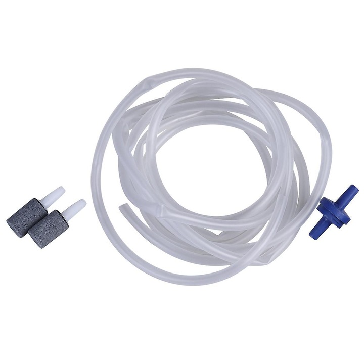 Furtun oxigen acvariu 2m transparent set cu pietre aer si valve