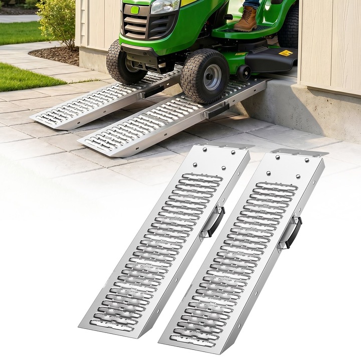 Rampe incarcare remorca, Set 2 rampe otel, Lungime 98, 5 x 22, 5 cm, Capacitate totala 544 kg, Placi antiderapante, Pentru motociclete ATV tractoare de tuns gazon
