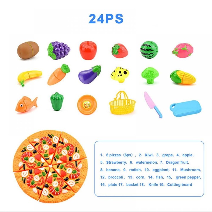 Set jucarii bucatarie 23 piese, fructe si legume, multicolor, 26x17x13cm