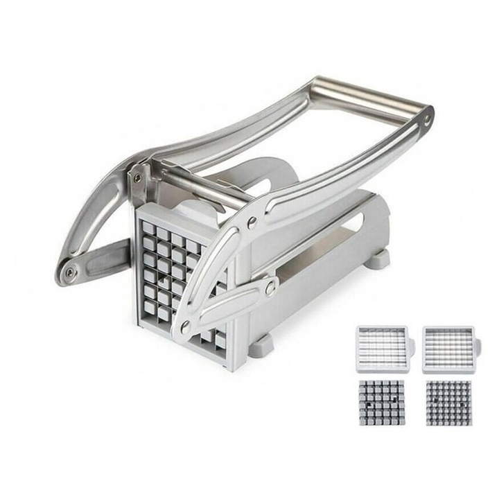 Feliator cartofi inox, 2 lame, argintiu, 9x25.5x10.6cm