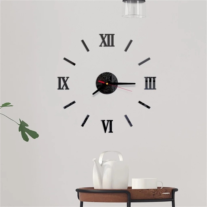 YANYXR dekoratív falióra DIY római számok akril tükör fekete 40cm