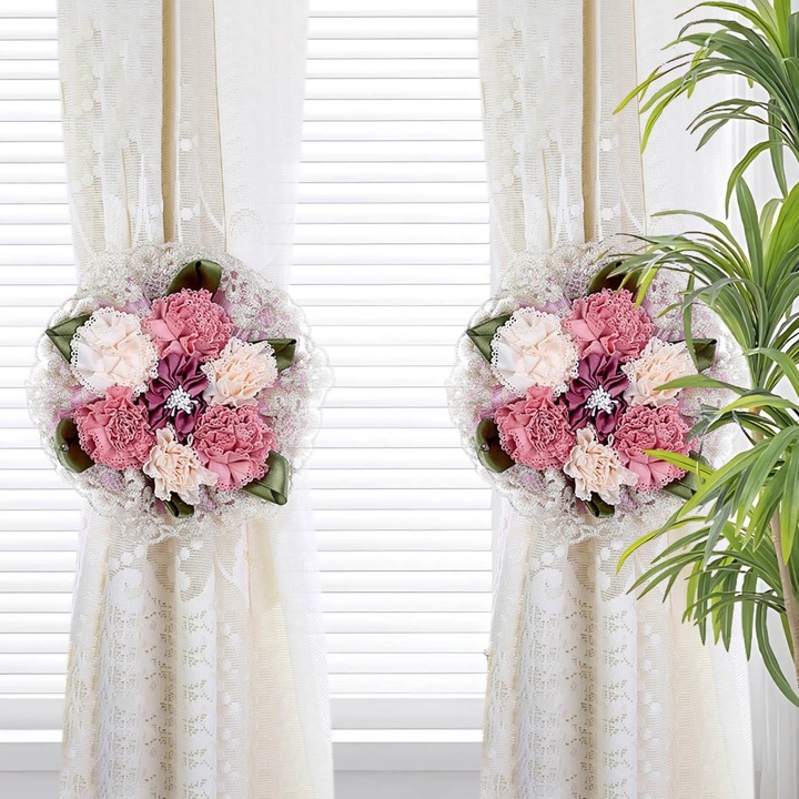 Set 2 bride perdea YANYXR, bumbac, roz, 18x80cm