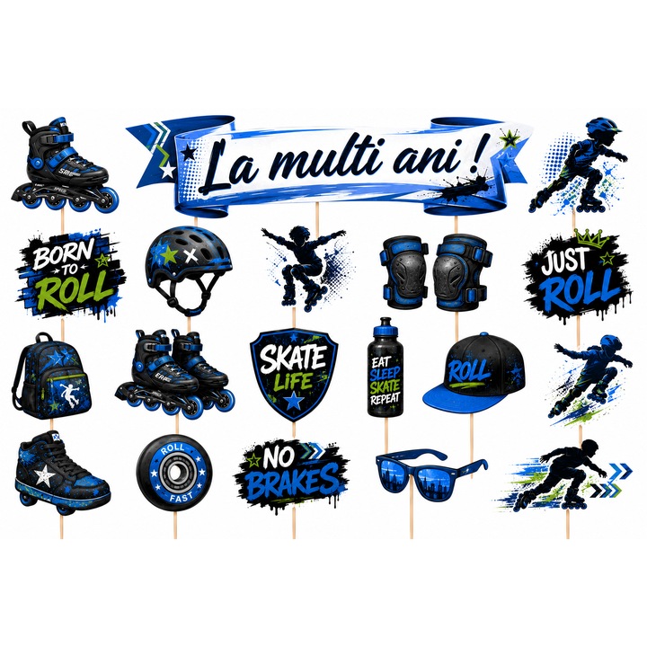 Set toppere tort ROLE BAIETI, DecoParty, 19 figurine, carton, suporti din lemn inclusi