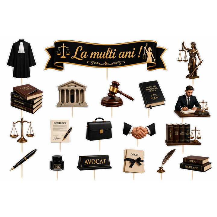 Set toppere tort AVOCAT, DecoParty, 18 figurine, carton, suporti din lemn inclusi