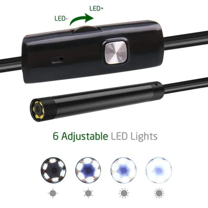 Camera de inspectie endoscopica, 6 LED, reglabila, negru, USB, USB-C, IP67