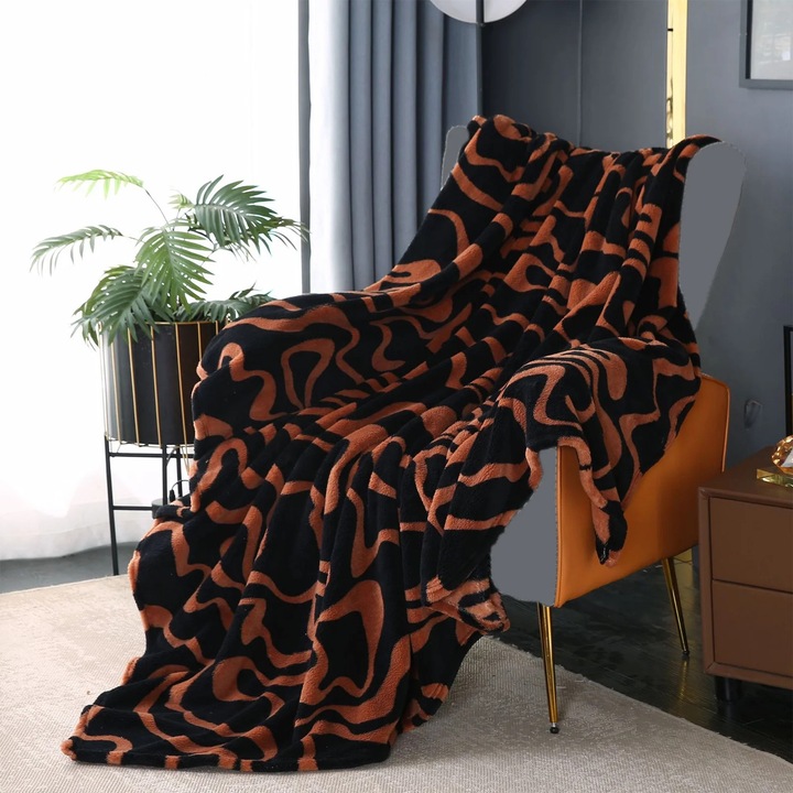 Patura coral fleece YANYXR neagra 70x100cm moale usoara