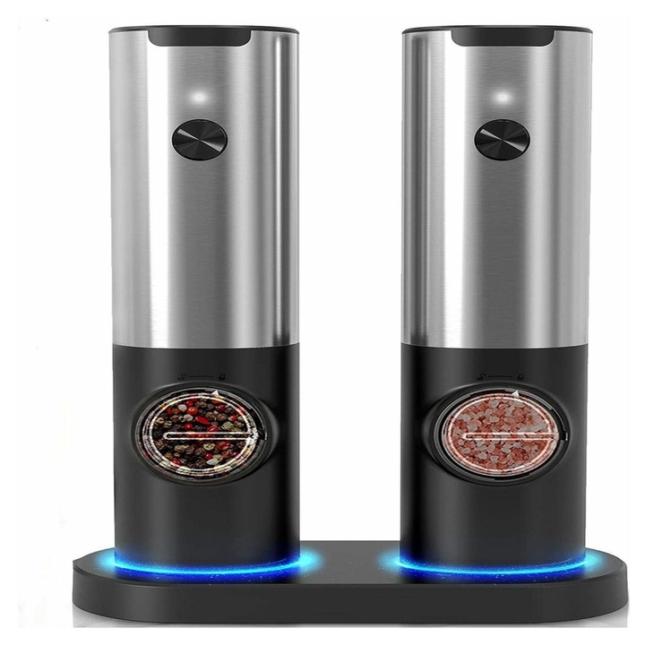 Set rasnite electrice sare si piper USB reincarcabil alb 20x6cm