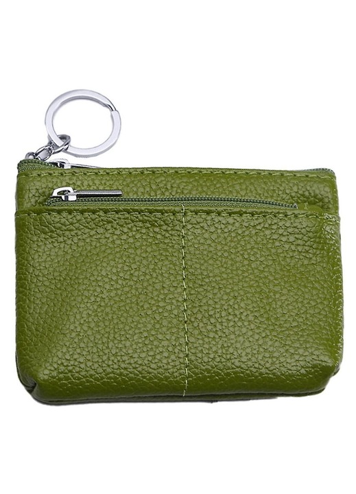 Portofel dama piele verde 12x10cm cu fermoar