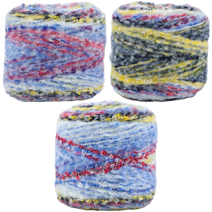 3 darabos puha, többszínű kötött szett, gyapjú, moher, akril keverék 9.5x9.5x10cm