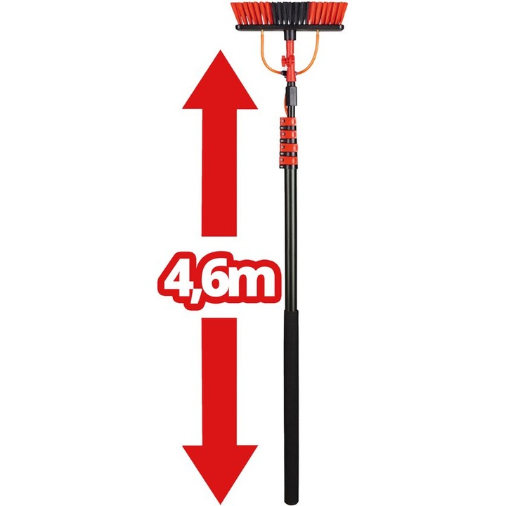 Perie telescopica de spalat panouri si ferestre XXL, perie extensibila pana la 4, 6 metri - maner telescopic din 5 piese, inclusiv dozator de sapun si maner moale