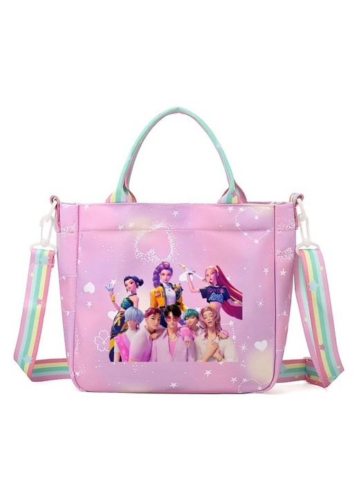 Demon Hunters crossbody táska, egyben a Korean Idolnak készült válltáska is, rajzfilm mintával. (Rózsaszín)
