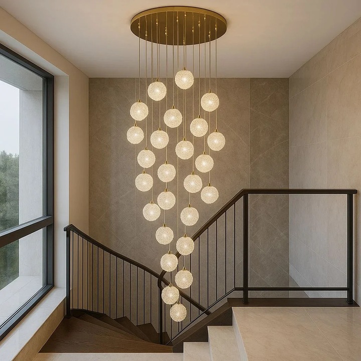 LED csillár RFAN, H98022-30 modell, kristály textúrájú, fém, 30 x G9, arany